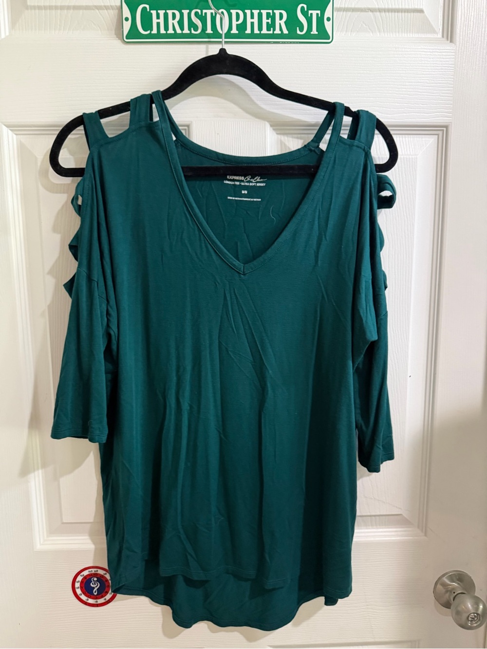 Express Teal Cold-Shoulder V-Neck Tunic